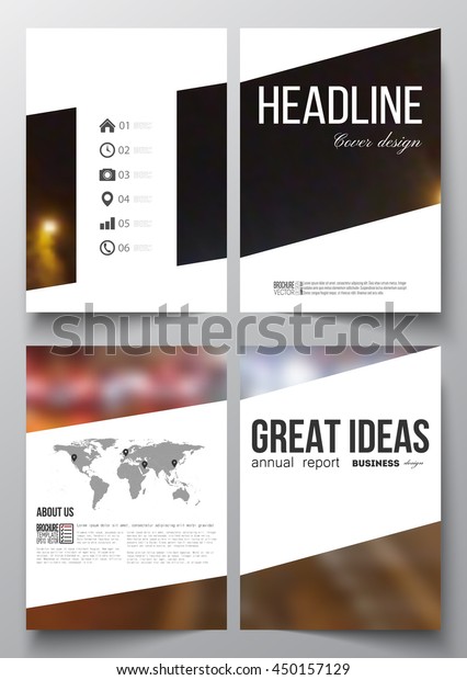 Set of business
templates for brochure, magazine, flyer, booklet or annual report.
Dark background, blurred image, night city landscape, car traffic,
modern template.