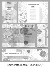 Set of business templates for presentation, brochure, flyer, banner or booklet. Hand drawn floral doodle pattern, abstract vector background.