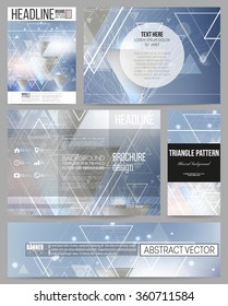 Set of business templates for presentation, brochure, flyer or booklet. Abstract blurred vector background with triangles, lines and dots.