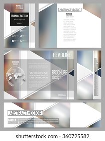 Set of business templates for presentation, brochure, flyer or booklet. Abstract multicolored background of blurred nature landscapes, geometric vector, triangular style illustration.