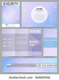 Set of business templates for presentation, brochure, flyer or booklet. Abstract white circles on light blue background, vector illustration.