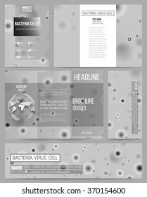 Set of business templates for presentation, brochure, flyer or booklet. Molecular research, illustration of cells in gray, science vector background.