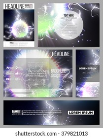 Set of business templates for presentation, brochure, flyer or booklet. Electric lighting effect. Magic vector background with lightning. 