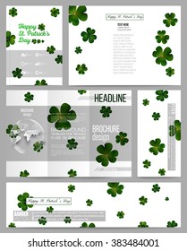 Set of business templates for presentation, brochure, flyer or booklet. St Patricks day vector background, green clovers on white.