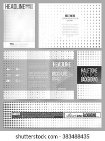 Set of business templates for presentation, brochure, flyer or booklet. Halftone vector background. Abstract halftone effect with black dots on white background.