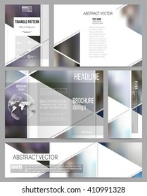 Set of business templates for presentation, brochure, flyer or booklet. Abstract multicolored background of blurred nature landscapes, geometric vector, triangular style illustration.