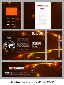 Set of business templates for presentation, brochure, flyer or booklet. Abstract lines background, dynamic glowing decoration, motion design, energy style vector illustration.