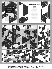 Set of business templates for presentation, brochure, flyer or booklet. Triangular vector pattern. Abstract black triangles on white background.
