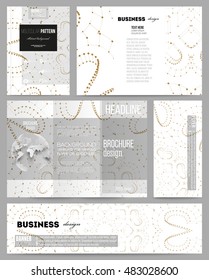 Set of business templates for presentation, brochure, flyer or booklet. Abstract polygonal backdrop, connecting dots and lines, connection structure on white. Digital, science vector background