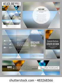 Set of business templates for presentation, brochure, flyer or booklet. Abstract multicolored background, blurred nature landscapes, geometric vector, triangular style illustration