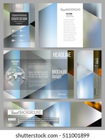 Set of business templates for presentation, brochure, flyer or booklet. Abstract multicolored background, blurred nature landscapes, geometric vector, triangular style illustration