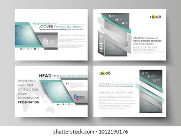 Set of business templates for presentation slides. Abstract vector layouts in flat design. Geometric background, connected line and dots. Molecular structure. Scientific, medical, technology concept.