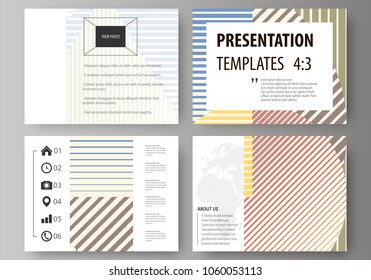 Set of business templates for presentation slides. Easy editable abstract vector layouts in flat style. Minimalistic design with lines, geometric shapes forming beautiful background.