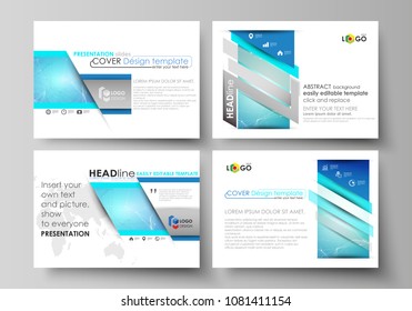 Set of business templates for presentation slides. Abstract vector layouts in flat design. Chemistry pattern, connecting lines and dots, molecule structure, medical DNA research. Medicine concept.