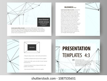 Set of business templates for presentation slides. Abstract vector layouts in flat design. Chemistry pattern, connecting lines and dots, molecule structure on white, geometric graphic background.