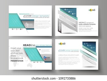 Set of business templates for presentation slides. Abstract vector layouts in flat design. Chemistry pattern, hexagonal molecule structure. Medicine, science and technology concept.