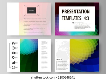 Set of business templates for presentation slides. Easy editable layouts in flat style, vector illustration. Colorful design with overlapping geometric shapes forming abstract beautiful background.