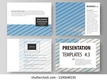 Set of business templates for presentation slides. Easy editable vector layouts in flat design. Blue color triangles and colorful polygones. Abstract polygonal style background.