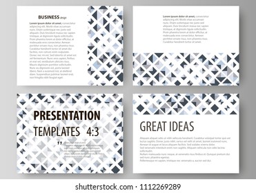 Set of business templates for presentation slides. Vector layouts in flat style. Blue color pattern with rhombuses, abstract design geometrical background. Simple modern stylish texture.