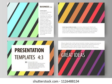 Set of business templates for presentation slides. Vector layouts in flat style. Bright color rectangles, colorful design with geometric rectangular shapes forming abstract beautiful background.
