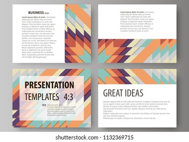 Set of business templates for presentation slides. Abstract vector layouts in flat design. Tribal pattern, geometrical ornament in ethno syle, ethnic hipster backdrop, vintage fashion background.