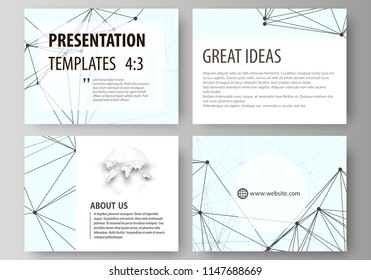 Set of business templates for presentation slides. Abstract vector layouts in flat design. Chemistry pattern, connecting lines and dots, molecule structure on white, geometric graphic background.