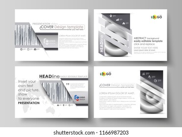 Set of business templates for presentation slides. Easy editable abstract vector layouts in flat design. Simple monochrome geometric pattern. Minimalistic background. Gray color shapes.