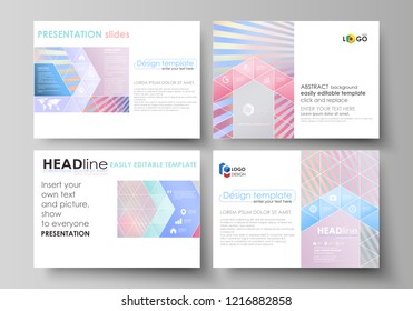 Set of business templates for presentation slides. Easy editable abstract vector layouts in flat style. Sweet pink and blue decoration, pretty romantic design, cute candy background.