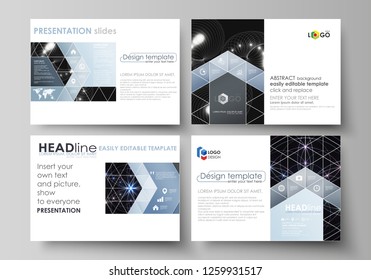 Set of business templates for presentation slides. Easy editable abstract vector layouts in flat design. Sacred geometry, glowing geometrical ornament. Mystical background