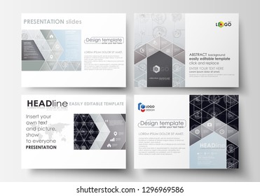 Set of business templates for presentation slides. Easy editable layouts, vector illustration. High tech design, connecting system. Science and technology concept. Futuristic abstract background.