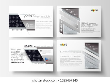 Set of business templates for presentation slides. Easy editable layouts, vector illustration. High tech design, connecting system. Science and technology concept. Futuristic abstract background