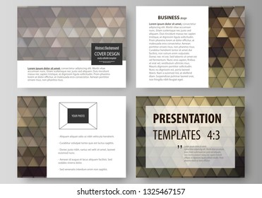 Set of business templates for presentation slides. Easy editable abstract vector layouts in flat design. Abstract multicolored backgrounds. Geometrical patterns. Triangular and hexagonal style.