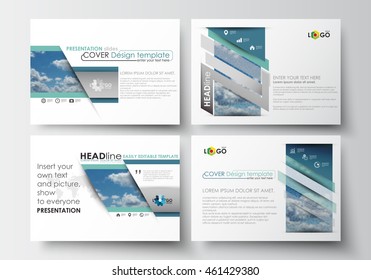 Set of business templates for presentation slides. Easy editable abstract blue layouts in flat design, vector illustration.