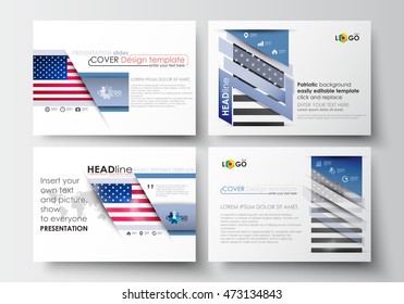 Set of business templates for presentation slides. Easy editable abstract layouts in flat design. Patriot Day background with american flag, vector illustration