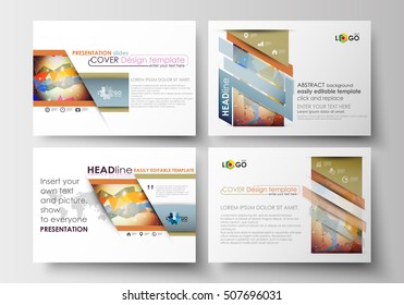 Set of business templates for presentation slides. Easy editable flat layouts. Abstract colorful triangle design vector background with polygonal molecules.