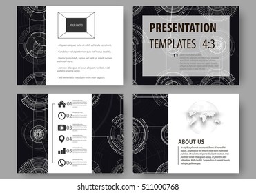 Set of business templates for presentation slides. Easy editable layouts, vector illustration. High tech design, connecting system. Science and technology concept. Futuristic abstract background.