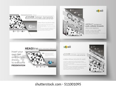 Set of business templates for presentation slides. Easy editable flat layouts. Abstract triangle design background, modern gray color polygonal vector.