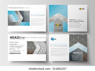 Set of business templates for presentation slides. Easy editable abstract flat layouts. Scientific medical research, chemistry pattern, hexagonal design molecule structure, science vector background.