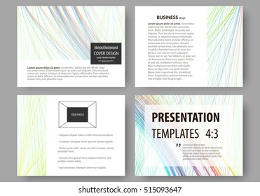 Set of business templates for presentation slides. Easy editable layouts, vector illustration. Colorful background with abstract waves, lines. Bright color curves. Motion design