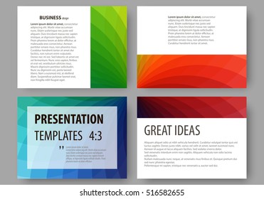 Set of business templates for presentation slides. Easy editable layouts, vector illustration. Colorful design background with abstract shapes, overlap effect.