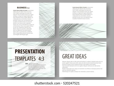 Set of business templates for presentation slides. Easy editable layouts, vector illustration. Abstract waves, lines and curves. Gray color background. Motion design