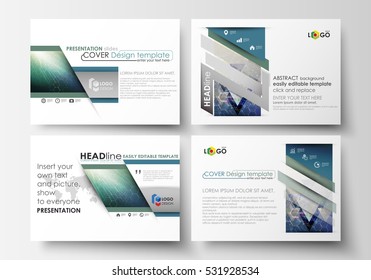 Set of business templates for presentation slides. Abstract layouts in flat design, vector illustration. Chemistry pattern, hexagonal molecule structure. Medicine, science, technology concept.