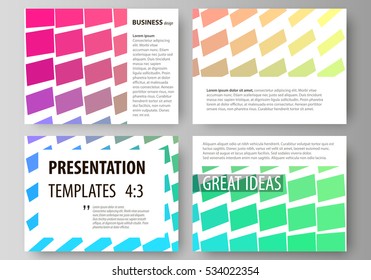 Set of business templates for presentation slides. Easy editable vector layouts in flat design. Colorful rectangles, moving dynamic shapes forming abstract polygonal style background.