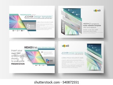 Set of business templates for presentation slides. Easy editable layouts in flat style, vector illustration. Colorful background with abstract waves, lines. Bright color curves. Motion design.