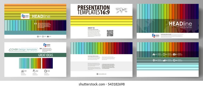 Set of business templates for presentation slides. Abstract layouts in vector design. Bright color rectangles, colorful design, overlapping geometric rectangular shapes, abstract beautiful background.
