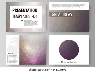 Set of business templates for presentation slides. Easy editable abstract vector layouts in flat design. Dark color triangles and colorful polygons. Abstract polygonal style background.