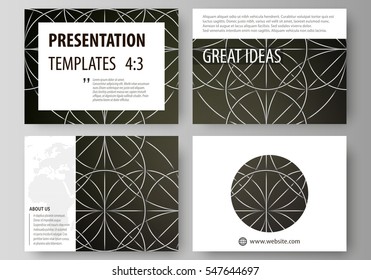 Set of business templates for presentation slides. Easy editable vector layouts in flat design. Celtic pattern. Abstract ornament, geometric vintage texture, medieval classic ethnic style.