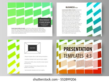 Set of business templates for presentation slides. Easy editable vector layouts in flat design. Colorful rectangles, moving dynamic shapes forming abstract polygonal style background.