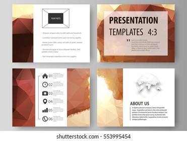 Set of business templates for presentation slides. Easy editable abstract vector layouts in flat design. Romantic couple kissing. Beautiful background. Geometrical pattern in triangular style.