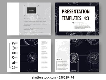 Set of business templates for presentation slides. Easy editable layouts, vector illustration. High tech design, connecting system. Science and technology concept. Futuristic abstract background.